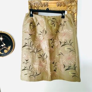 Vintage Embroidered Floral Silky Green Skirt